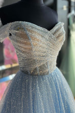 Jayla | Sparkly Blush Pink Off-the-Shoulder Surplice Long Prom Dress