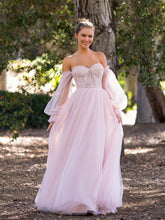 A-line Corset Off The Shoulder Floor Length Tulle Prom Dress with lace appliques