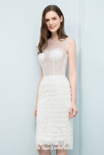 Crew Knee Length Mermaid Sleeveless Prom Dresses with Tassels