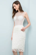 Crew Knee Length Mermaid Sleeveless Prom Dresses with Tassels