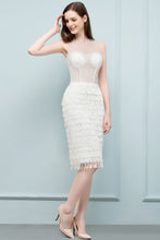 Crew Knee Length Mermaid Sleeveless Prom Dresses with Tassels