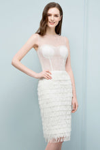 Crew Knee Length Mermaid Sleeveless Prom Dresses with Tassels