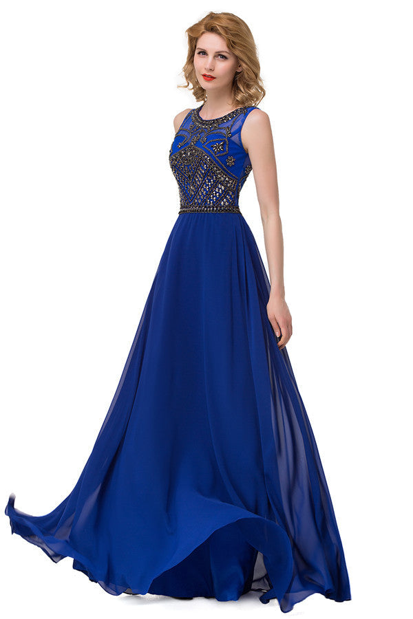 Crew Sweep-length A-line Chiffon Sequins Formal Dresses