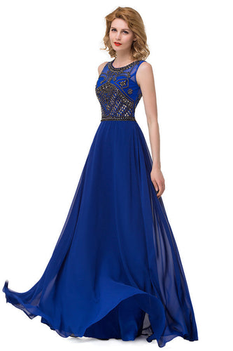 Crew Sweep-length A-line Chiffon Sequins Formal Dresses