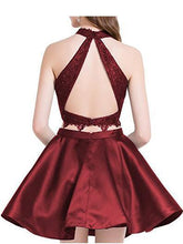 Cute Blue Two Pieces Lace Satin Short Prom Dress Homecoming Dress PG196