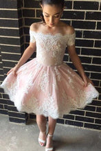 Cute Off The Shoulder A-line Short Pink Lace Homecoming Dress PG143