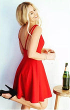 Cute Short A-line V Neck Sleeveless Backless Prom Dresses