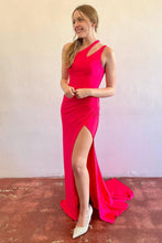 Patrice | Simple Mermaid Red Satin One Shoulder Long Prom Dress with Slit