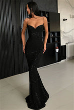 Spaghetti Straps Sweetheart Sequined Mermaid Open Back Prom Dress