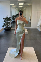 Long Mermaid Strapless Sleeveless Satin Prom Dress with Slit