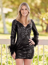 V Neck Hot Pink Sequins Short Tight Homecoming Dress