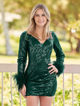 V Neck Hot Pink Sequins Short Tight Homecoming Dress