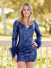 V Neck Hot Pink Sequins Short Tight Homecoming Dress