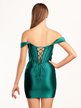 Fuchsia Sheath Off the Shoulder Short Satin Homecoming Dress