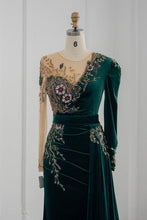 Dark Green Long Sleeves Jewel Mermaid Evening Dresses Prom Gowns With Ruffles
