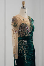 Dark Green Long Sleeves Jewel Mermaid Evening Dresses Prom Gowns With Ruffles