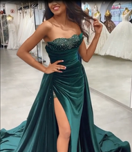 Dark Green Sequins Sleeveless Sweetheart Floor-length Split Front A-line Prom Dresses