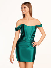 Fuchsia Sheath Off the Shoulder Short Satin Homecoming Dress