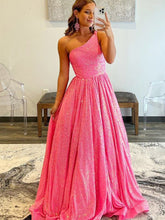 Charlee |A-Line One Shoulder Sequins Prom Dress with Pockets