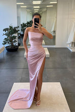 Long Mermaid Strapless Sleeveless Satin Prom Dress with Slit
