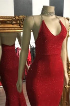 Glamour Red Hot Spaghetti Straps Sequin Mermaid Prom Dress