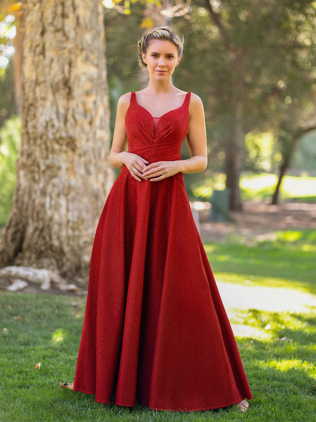 Deep V-neck A-line Floor Length Dress