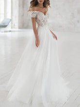 A-Line Beach Off the Shoulder Lace Tulle Long Wedding Dresses