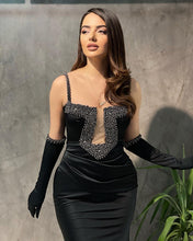 Designer Long Black Spaghetti Straps Beading Sleeveless Mermaid Prom Dress