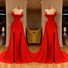 Designer Long Red A-line Sleeveless Satin Sexy Prom Dress With Slit