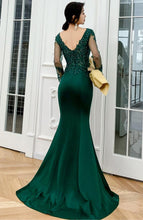 Dark Green Mermaid Beaded and Lace Mermaid Long Evening Dress Y1433