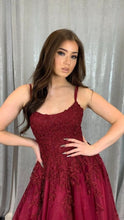 Burgundy tulle lace long prom dress A line evening dress Y1546