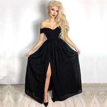 Split Front Sleek Midnight Black Off-the-Shoulder Prom Dress with Ruffle