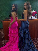 Diya | Mermaid Strapless Satin Ruffle Long Prom Dress With Split