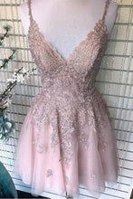Dusty Blush Tulle Spaghetti Straps V-Neck A-Line Homecoming Dress PD359