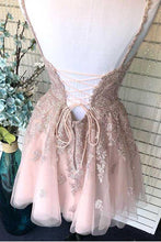 Dusty Blush Tulle Spaghetti Straps V-Neck A-Line Homecoming Dress PD359