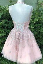 Dusty Blush Tulle Spaghetti Straps V-Neck A-Line Homecoming Dress PD359