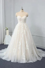 A-Line Sweetheart Backless Appliques Lace Tulle Wedding Dress