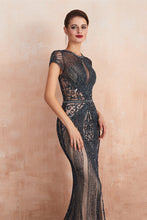 Glamorous Mermaid Beadings Long Prom Dress With Short Sleeves