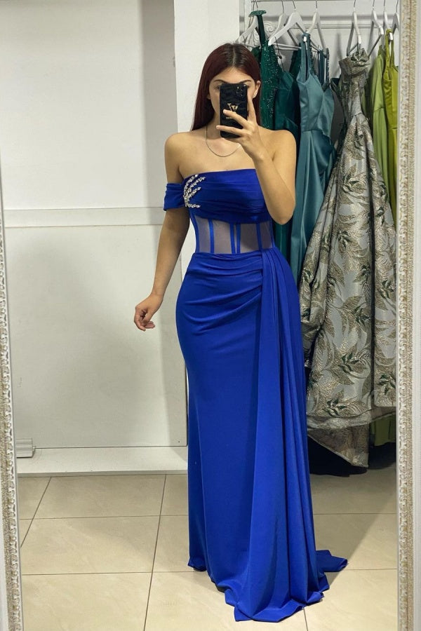 chinese dress ladies Royal Blue Long Mermaid Strapless Satin Formal Prom Dress – Anna PromDress