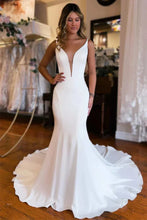 Mermaid Plunge V-neck Backless Court Train Satin Wedding Dresses