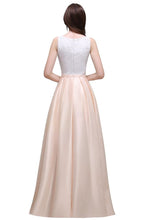 Elastic Satin A-line Scoop Lace Prom Dress