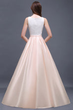 Elastic Satin A-line Scoop Lace Prom Dress