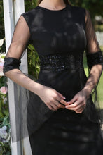 Elegant Black Jewel Long-Sleeves Mermaid Satin Prom Dresses