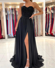 Elegant Black Long A-line Sweetheart Chiffon Prom Dress with Slit