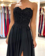 Elegant Black Long A-line Sweetheart Chiffon Prom Dress with Slit