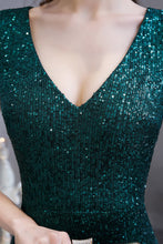 Elegant Cap Sleeve Green Sequins Long Prom Dress