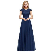 Elegant Cap Sleeves A Line Evening Swing Dress Navy Blue Long Party Dress