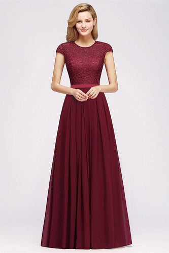 Elegant Cap Sleeves A Line Evening Swing Dress Navy Blue Long Party Dress