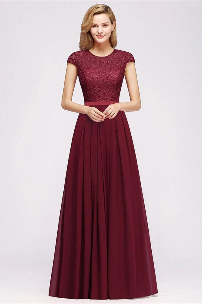 Elegant Cap Sleeves A Line Evening Swing Dress Navy Blue Long Party Dress