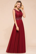 Elegant Crew Neck aline Beading Evening Dress Sleeveless Lace Floor Length Party Dress
